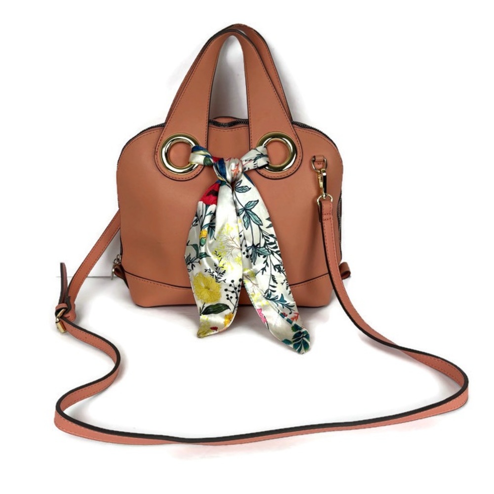 Nanette Lepore Faux Leather Handbag Crossbody Bag with Handkerchief in Coral
